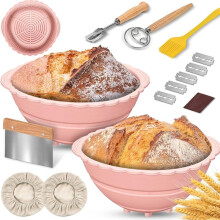 Paquet de 2 Paniers Ă Pain Banneton, Panier Ă Pain au Levain en Silicone, Ensemble de Fournitures de Bol de Fermentation de 9 Pouces, B