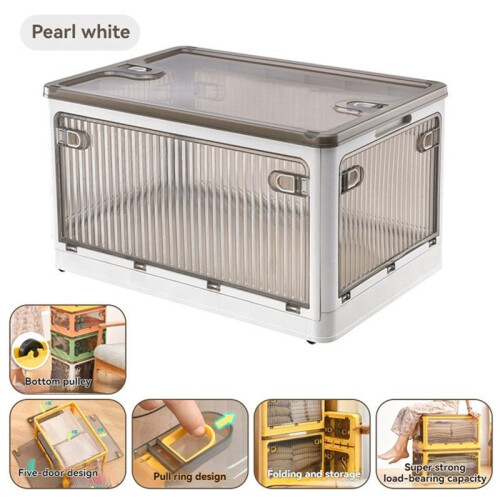 Foldable Storage Box with Wheels Large Capacity Transparent Stackable Waterproof for Closet Use and Home Organization E 1