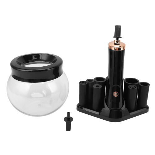 Makeup Brush Cleaner Dryer with 8 Silicone Collars, Deep Clean, Auto Black