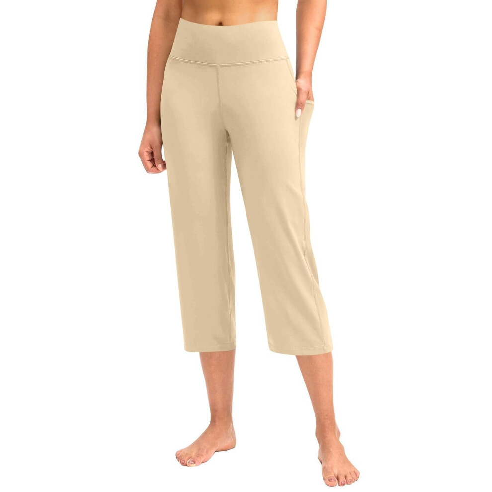 Pants for Women Stretch Cropped Casual Capris Work-Khaki XXL