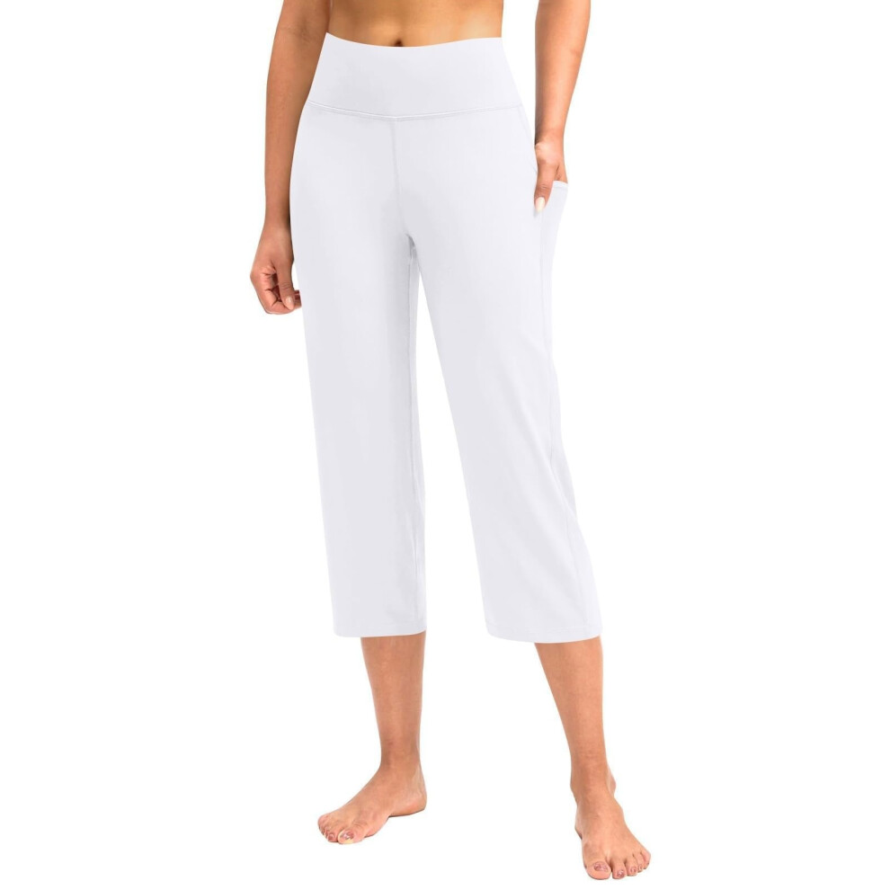 Pants for Women Stretch Cropped Casual Capris Work-White XL