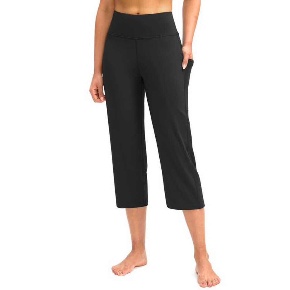 Pants for Women Stretch Cropped Casual Capris Work-Black M