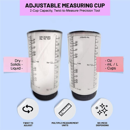 Adjustable Measuring Cup 1/8 to 2 Cup Plunger Measuring Cup Baking Measuring Cup Without Waste 2