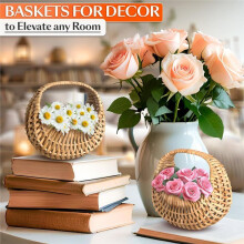 Conjunto de 2 Cestas Pequenas para Florista - Cesta Pequena de Vime com Alça e Forro Impermeável, Estilo Rústico para Flores de Casamento