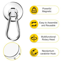 New D25mm Magnetic Hooks with Swivel Carabiner Heavy Duty Strong Magnet Snap Hook for Kitchen Refrigerator Hanging 5pcs