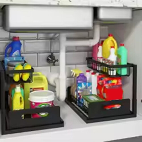 2 Tier Under Sink Organizers and Storage with Sliding Drawer Multi-Purpose Kitchen Bathroom Storage Rack Organization 1