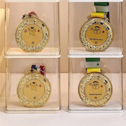 Medal Display Box Single Commemorative Medal Storage Holder Rectangular Transparent Cover Plastic Base 6pcs