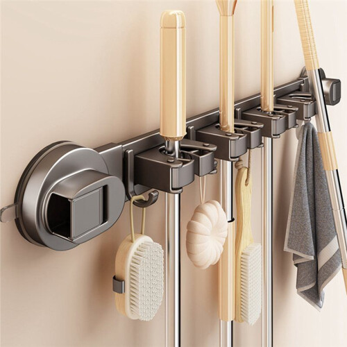 Suporte para Esfregão e Vassoura Moderno e Minimalista, Sem Impactos, com Fivela Fixa Resistente 1