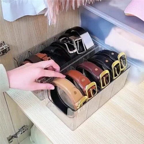 Belt Storage Box Household Compartment Organizer Tie Display Rack Transparent Desktop Storage Case for Mens Belt 2