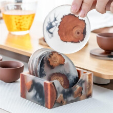 6 Pcs Wood Coasters with Holder, Resin Epoxy Coaster for Drinks, Cool Coaster Art Table Protection Decor