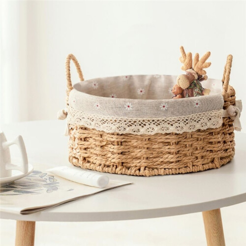 Small Wicker Storage Baskets for Organizing, Decorative Woven Baskets with Handles & Liners, Boho Baskets Trays