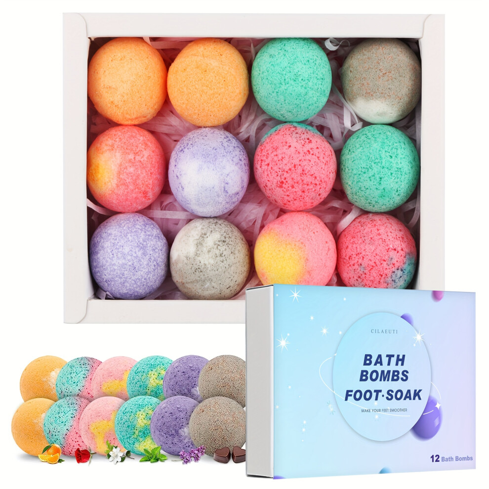 12 Bath Bomb Gift Set , Moisturizing and Exfoliating Dry Skin, Bath Balls with Essential Oils and Bath Salts, Handmade