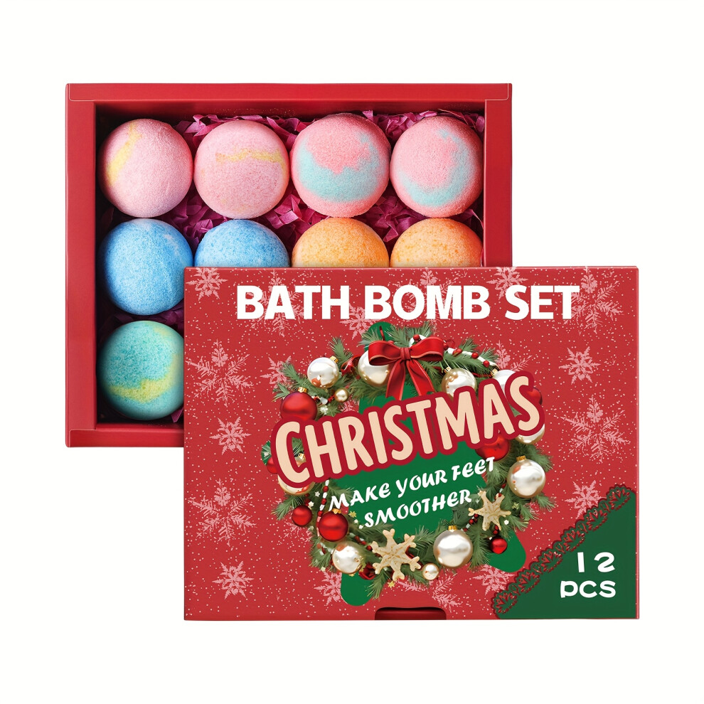 Lavender Set Of 12 Christmas Bath Bombs Featuring Rose Essential Oil And Bath Salts, Available In Six Unique Scents: