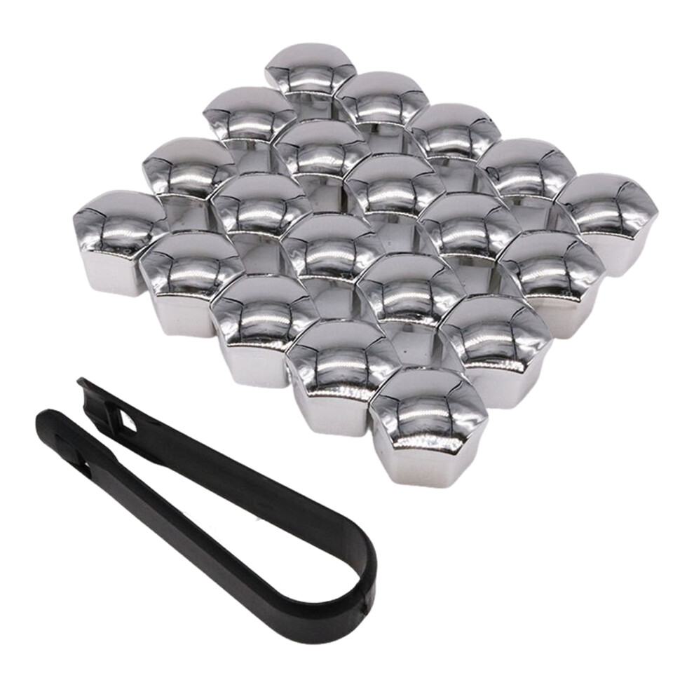 (Electroplated 20 Pcs And 1 Clip, 21Mm) 20Pcs Plastic Wheel Lug Nut Covers 17-21Mm For Car Rims Silver/Black 6001832554895