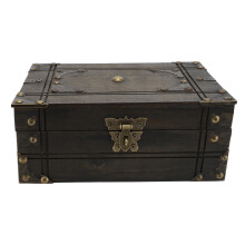 Vintage Wooden Jewelry Box with Combination Lock, Grayish Brown, 23.5x16x9cm