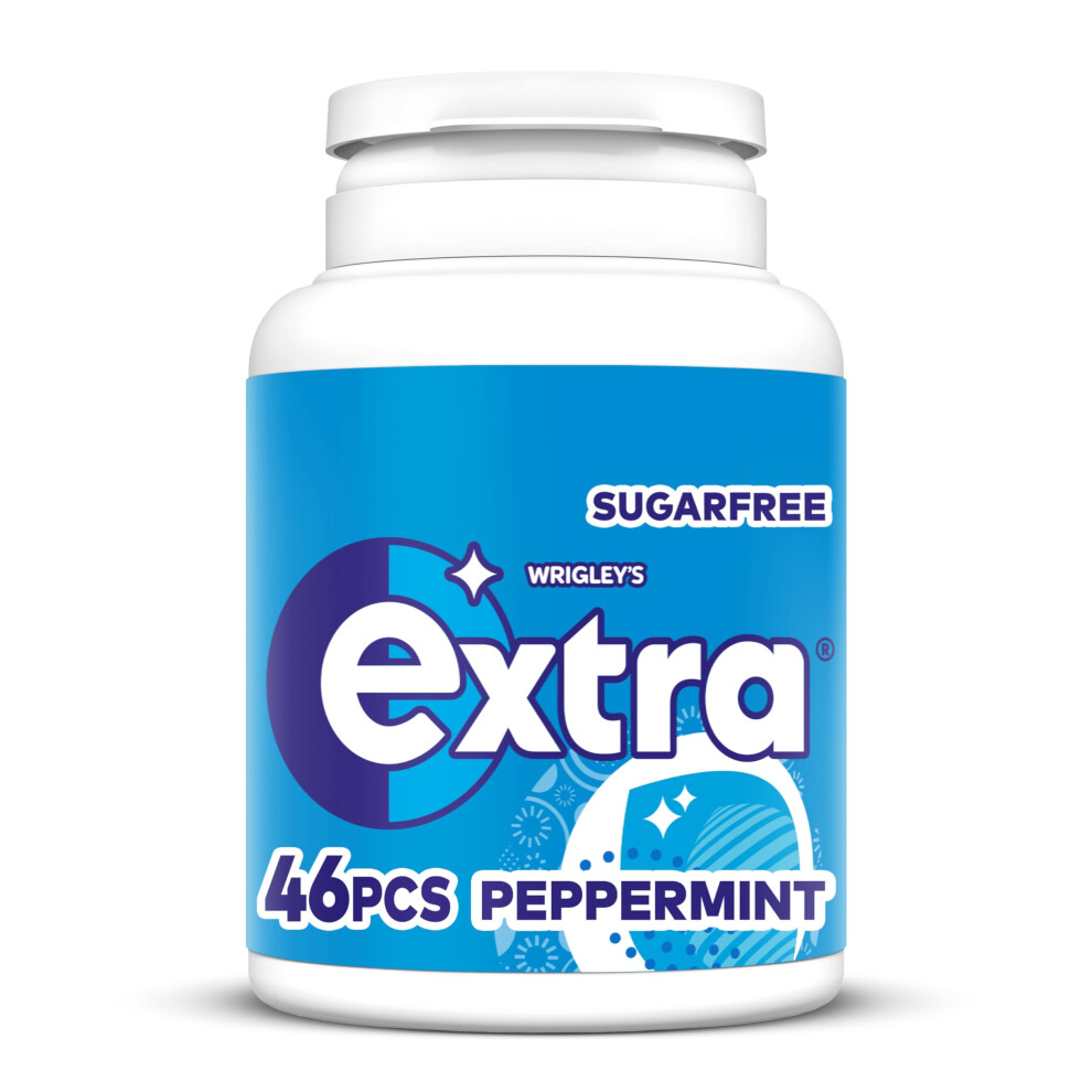 Extra Wrigley's Chewing Gum, Peppermint Flavour, 46 Pieces, Sugar Free Chewing Gum Bottle With Xylitol