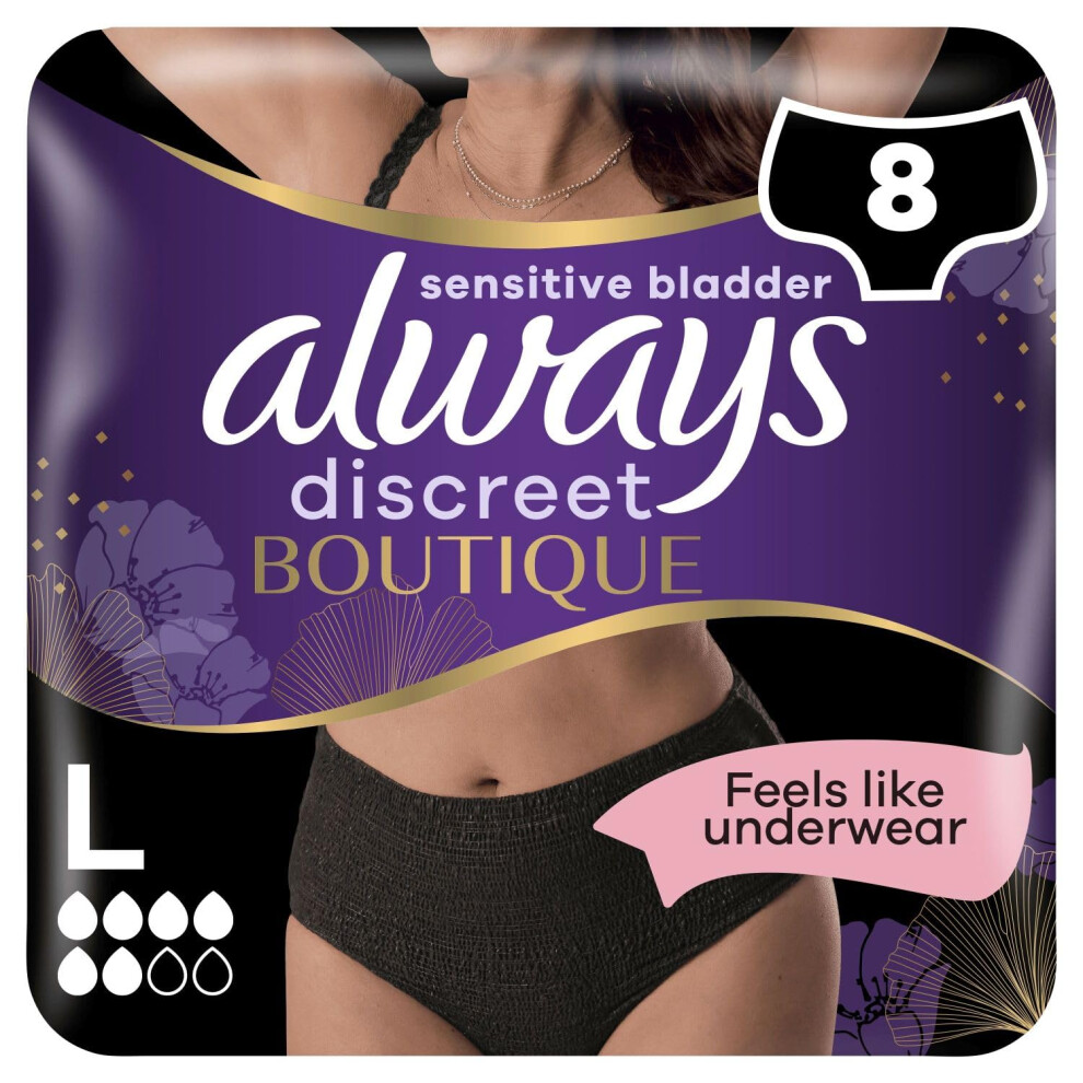 Always Discreet Black Boutique Incontinence Pants Plus Large 8Pk