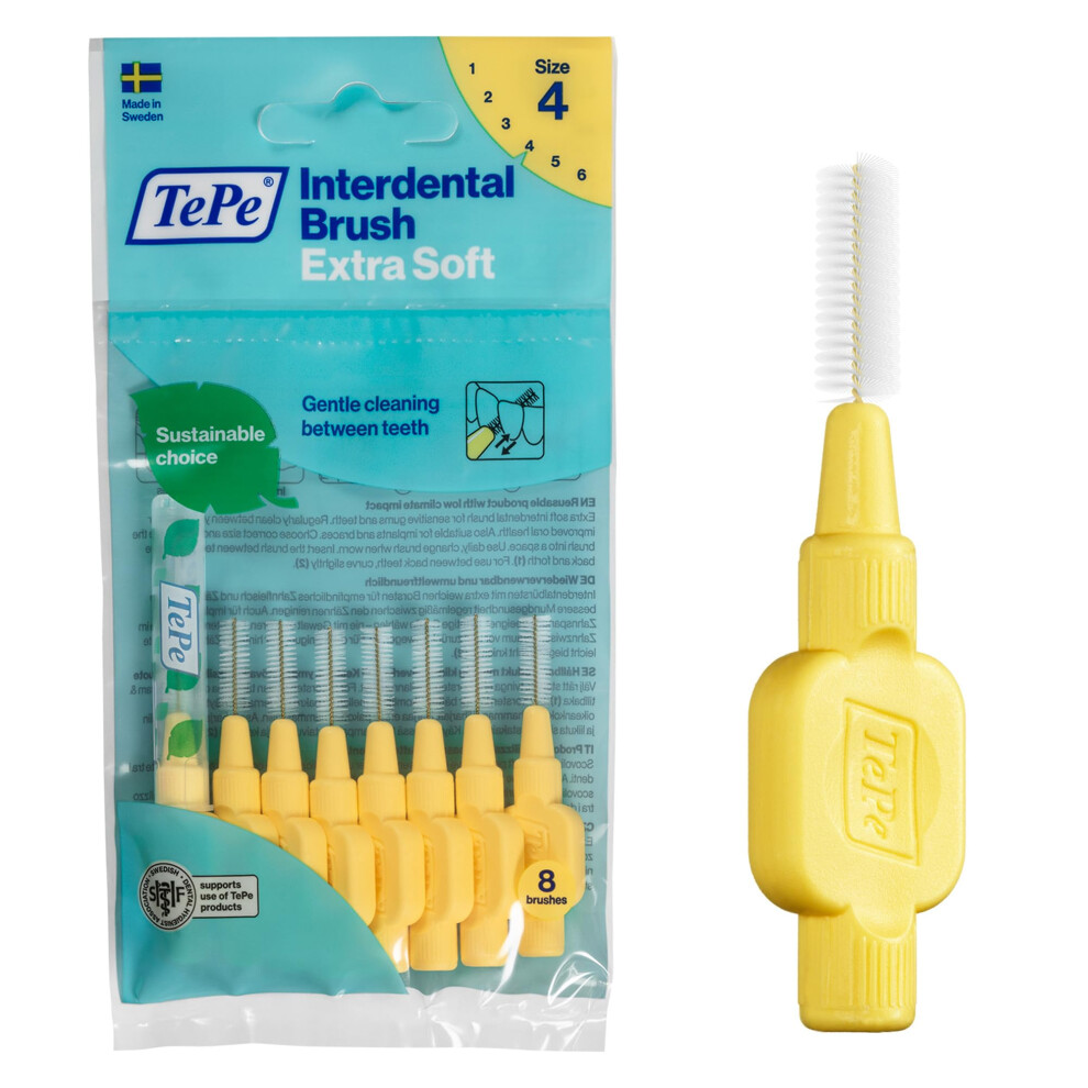 Tepe Interdental Brush Extra Soft 0.7Mm/Iso 4 8Pcs Efficient Cleaning Between Yellow
