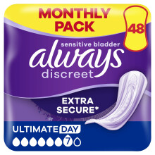 Always Discreet Maxi Incontinence Pads Women, Absorbency 7, 48 Pads, Extra Secure Bladder Weakness Pads for Sensitive Bladder, Odour Lock