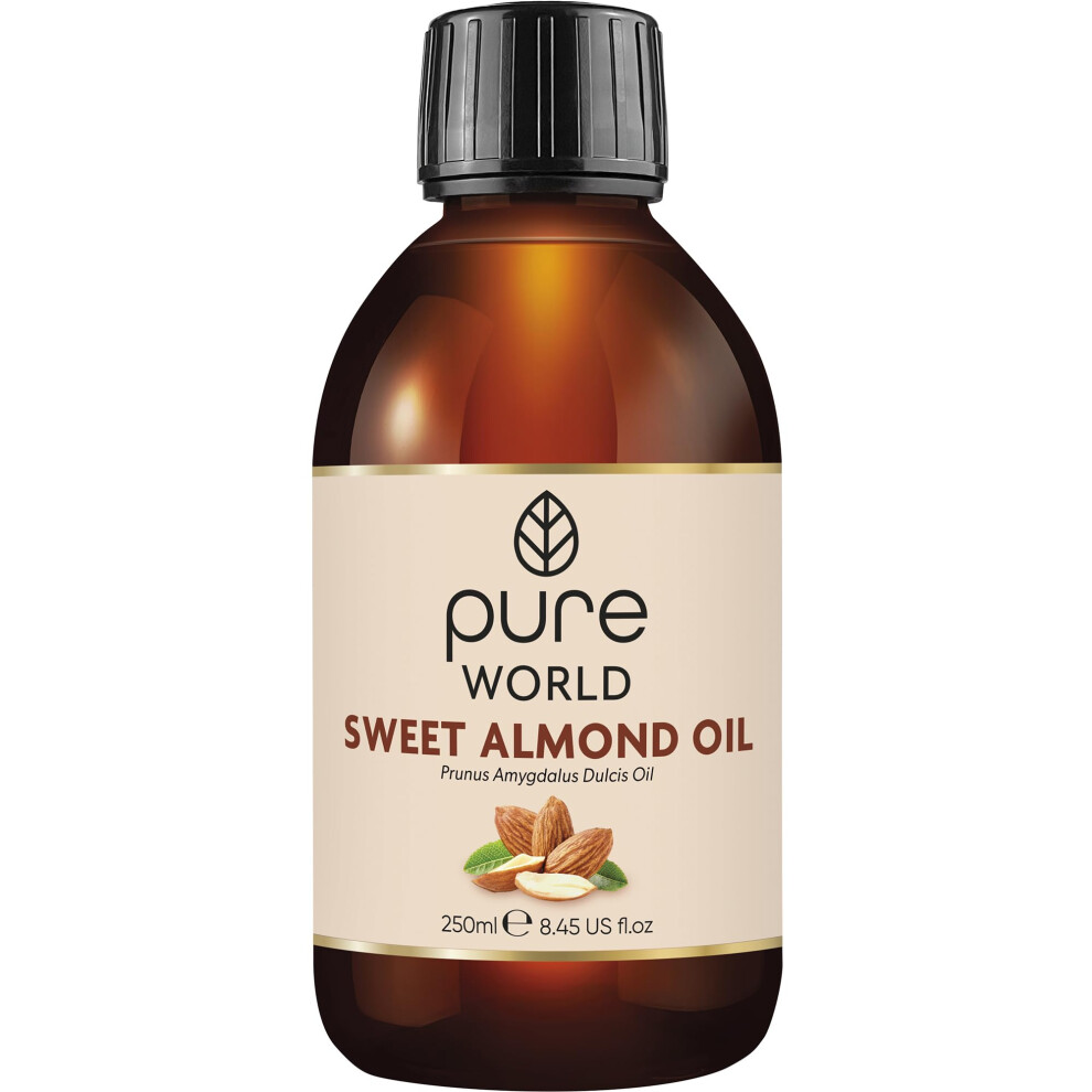 Pure World Natural Sweet Almond Oil 250Ml 100% Pure, Undiluted Cold Pressed Premium Quality Almond Oil Freshly Pressed Â Massage, Skin, Nails, Body