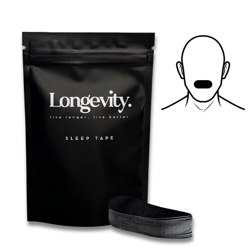 Longevity Sleep Tape - 30 Strips (Black) - Dermatologically Tested Mouth Tape fo