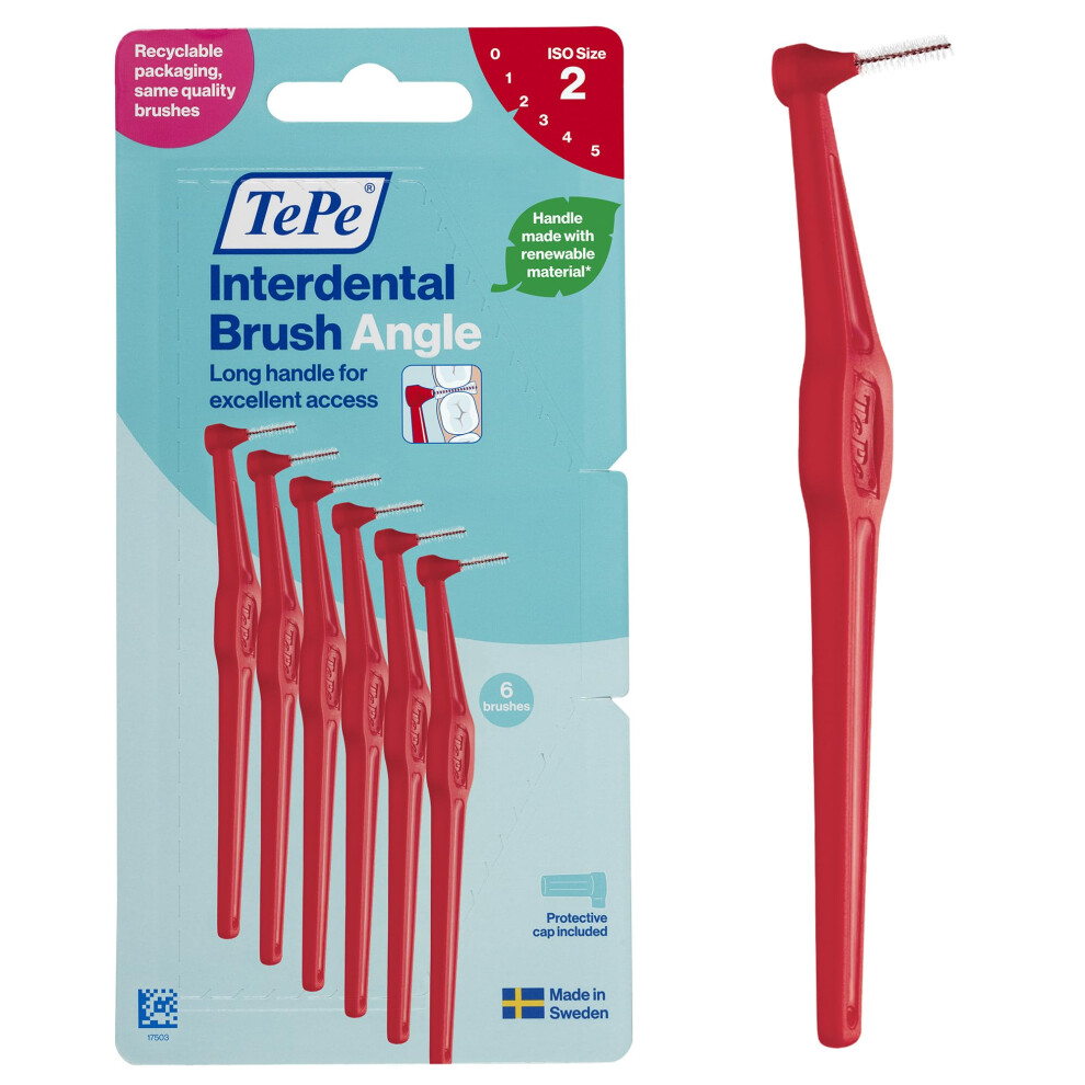 Tepe Interdental Brush Angle, Red, 0.5Mm/Iso 2, 6Pcs, Interspace