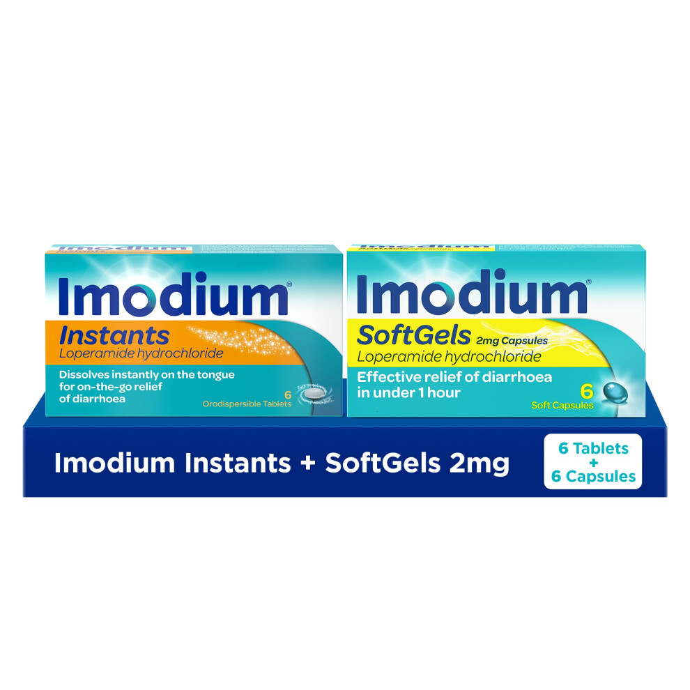 Imodium Instants Loperamide Dissolving Tablets (6 Capsules) & Softgels (6 Capsules)
