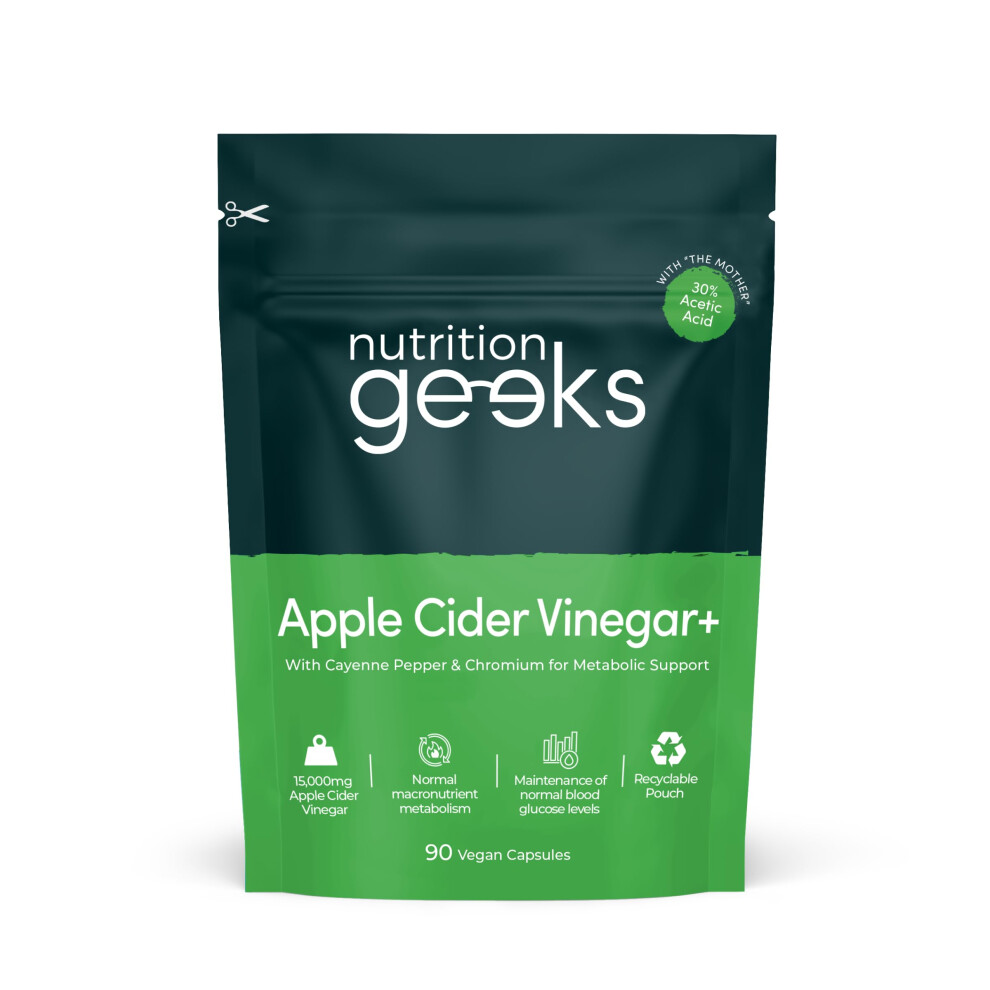 Nutrition Geeks Apple Cider Vinegar Capsules 15,000Mg With Mother & 30% Acetic Acid - Enhanced With Chromium & Cayenne Pepper - 90 Vegan Capsules (Not Apple Cider Vi