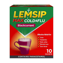 Lemsip Max Cold And Flu Sachets, Blackcurrant, 10 Total, Paracetamol, Cold And Flu, Headache, Blocked Nose Relief, Sore Throat, Reduces Fever, Pain R