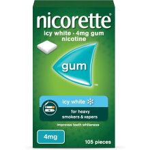 Nicorette Icy White 4mg Gum (105 Pieces), Discreet Stop Smoking and Stop Vaping Aid to Help you Quit For Good, Tackle Cravings and Withdrawal Symptom