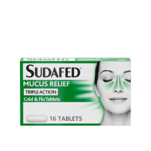 Sudafed Mucus Relief Triple Action Cold & Flu Tablets (Pack of 16), Helps Fight Cold and Flu and Unblocks the Nose, Reduces Mucus, Works in 15 Minute