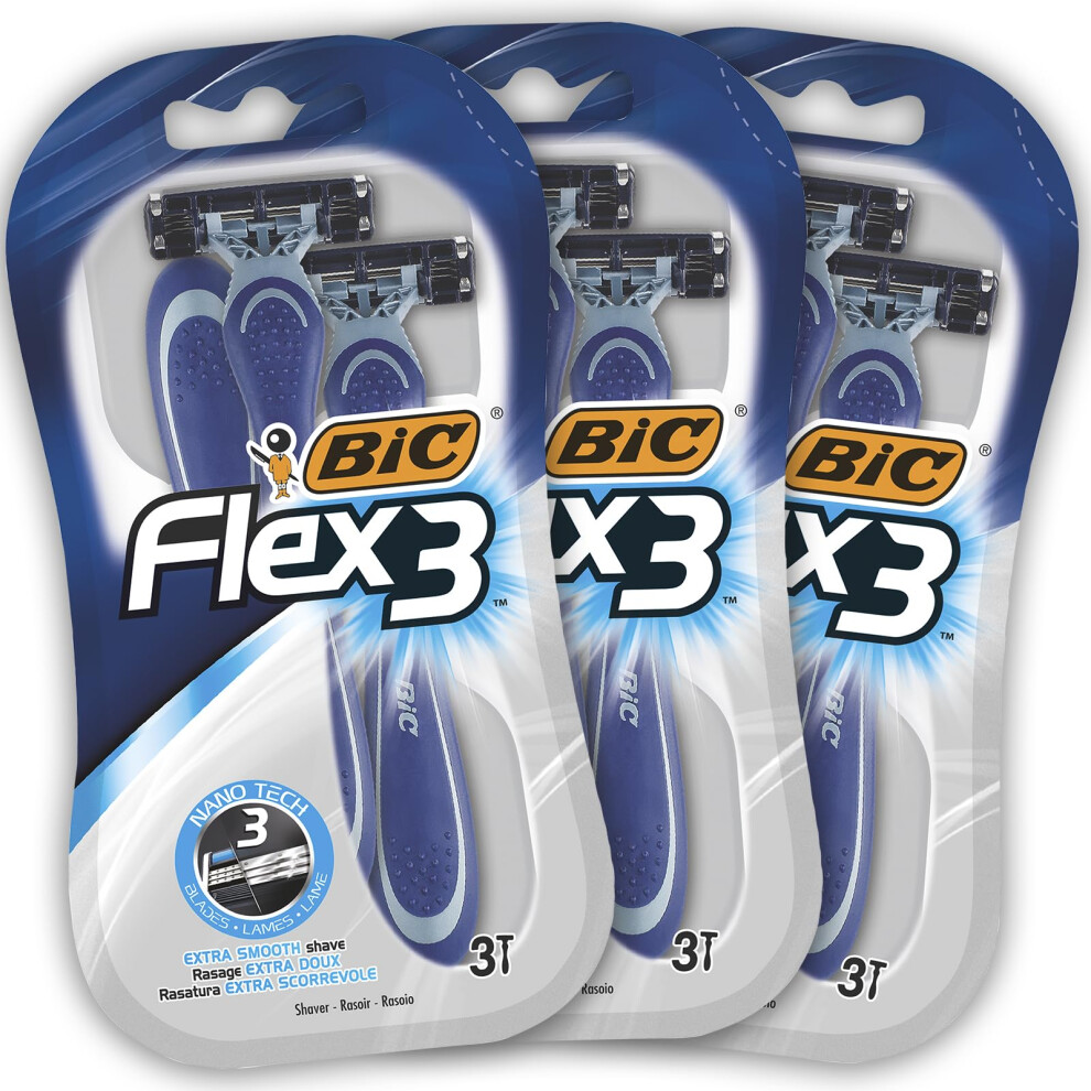 Bic Flex 3 Blade Mens Disposable Razor, 3 Count (Pack Of 3)