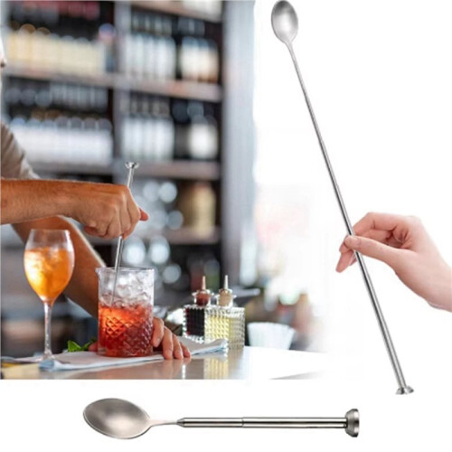 2X Stainless Steel Retractable Bar Spoon Bar Tools Bartender Cocktail Mixing Spoon Telescopic Extendable Long Spoon 2