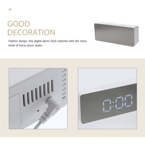 unbranded Mirror Clock Digital Table Electronic Sleeper Alarm Student Child White 2
