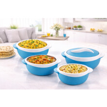 4PC Insulated Hot Pot Food Warmer Set Round Casserole Serving Dishes Blue