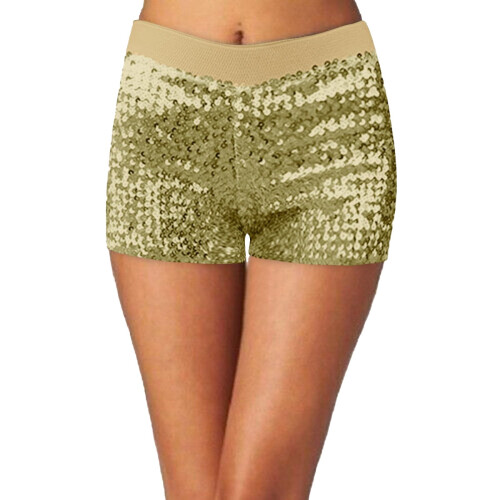 Dame Glitter Lounge Shorts Elastisk Midje Gull XXL 1