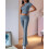 Solid Color Slim Fit Short Sleeve Trousers Suit Gray Blue M 7