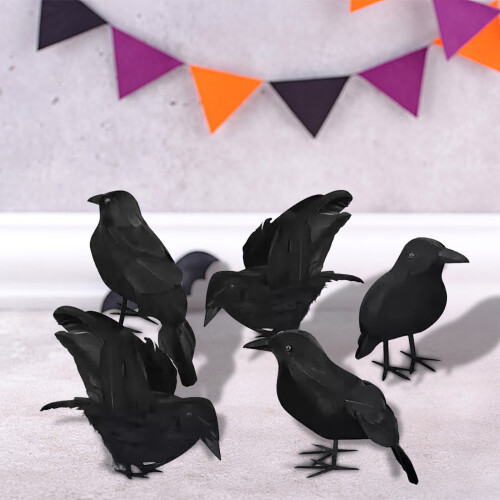 Μαύρα φτερωτά κοράκια για το Halloween, πουλιά διακόσμησης Halloween με αληθινά φτερά και 2