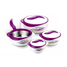 4PC Hot Pot Food Warmer Set Insulated Casserole Serving Dish Container Round Purple