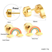 (PaPa Earplugs Rainbow EA617101, Golden) Hot Selling Stainless Steel Earrings, Minimalist Sweet Rainbow Cloud Stud Earrings with Screw Back for Women