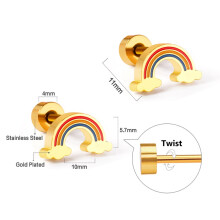 (Screw plug rainbow EA618701, Golden) Hot Selling Stainless Steel Earrings, Minimalist Sweet Rainbow Cloud Stud Earrings with Screw Back for Women