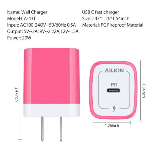 Μπλοκ USB C, Μπλοκ Φορτιστή Τοίχου USB C, 2PACK PD20W Φορτιστής Τοίχου USB C με Παράδοση 2