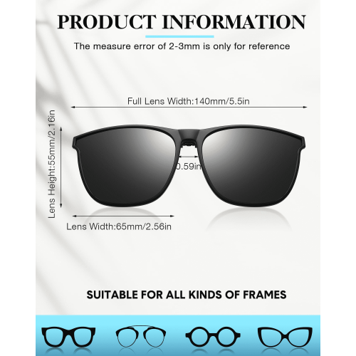 Conjunto de 3 lentes de plástico para óculos de sol com encaixe, modelo retangular e flip-up. 1