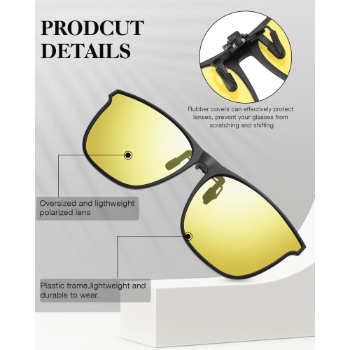 Conjunto de 3 lentes de plástico para óculos de sol com encaixe, modelo retangular e flip-up. 2