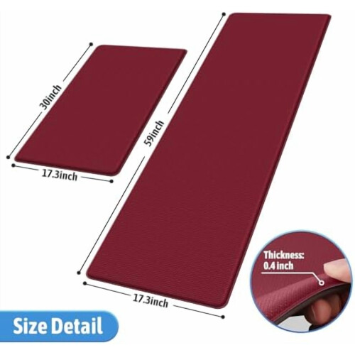 Red Kitchen Mats Anti-Fatigue Non-Skid 2 pcs 1