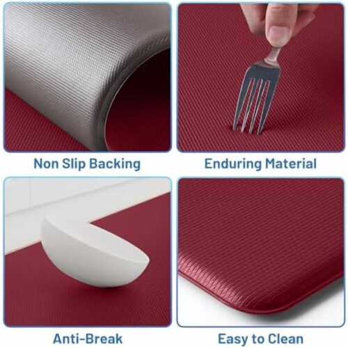 Red Kitchen Mats Anti-Fatigue Non-Skid 2 pcs 2