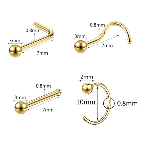 12 τεμάχια/σετ 20 γρ. Piercing δαχτυλιδιών μύτης με ατσάλινη μπάλα Piercing ρουθουνιών σε 1