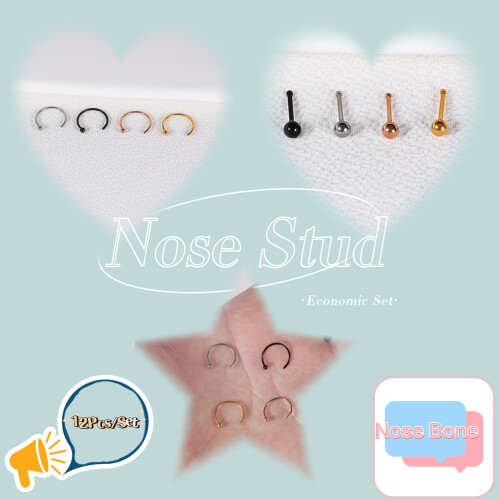12 τεμάχια/σετ 20 γρ. Piercing δαχτυλιδιών μύτης με ατσάλινη μπάλα Piercing ρουθουνιών σε 2