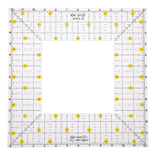Régua multifuncional de 1 peça para costura, patchwork e medição, com formato quadrado de 12,5 x 12,5 x 0,1 polegadas. 2