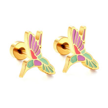 (Woodpecker EA62010M, Steel color) Classic Elegant Creative Rabbit Stud Earrings, Minimalist Cute Stainless Steel Ear Piercing Jewelry for Women